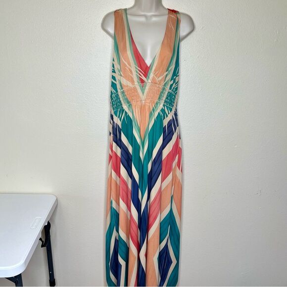 Fresh of LA Chevron Sleeveless Halter Maxi Dress Surplice Made in USA Women XL - Picture 2 of 11